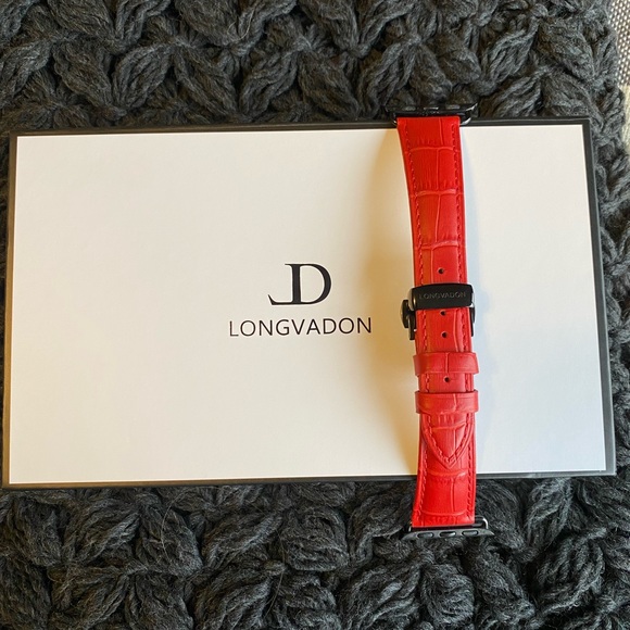 Longvadon Accessories - Longvadon Caiman Series Crimson Red (medium) with Black Details Apple Watch Band